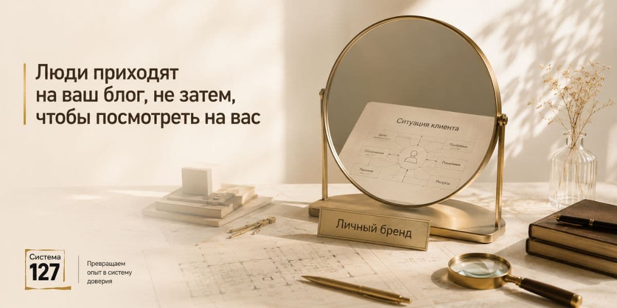 Зеркало с отражением ситуации клиента и табличкой «Личный бренд»